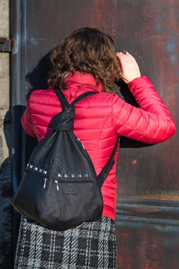 Biker Leather Backpack with Pyramid Studs – Bold Style for the Rock Enthusiast - Radka Sillerova Atelier