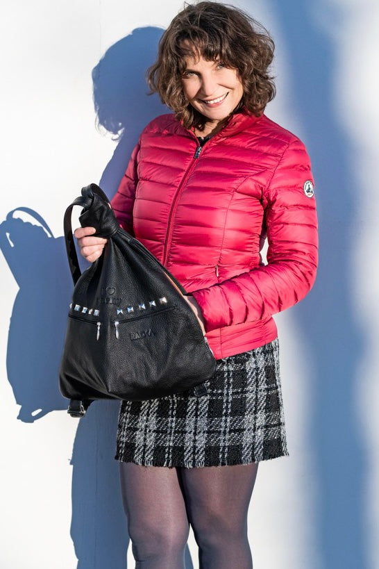 Biker Leather Backpack with Pyramid Studs – Bold Style for the Rock Enthusiast - Radka Sillerova Atelier