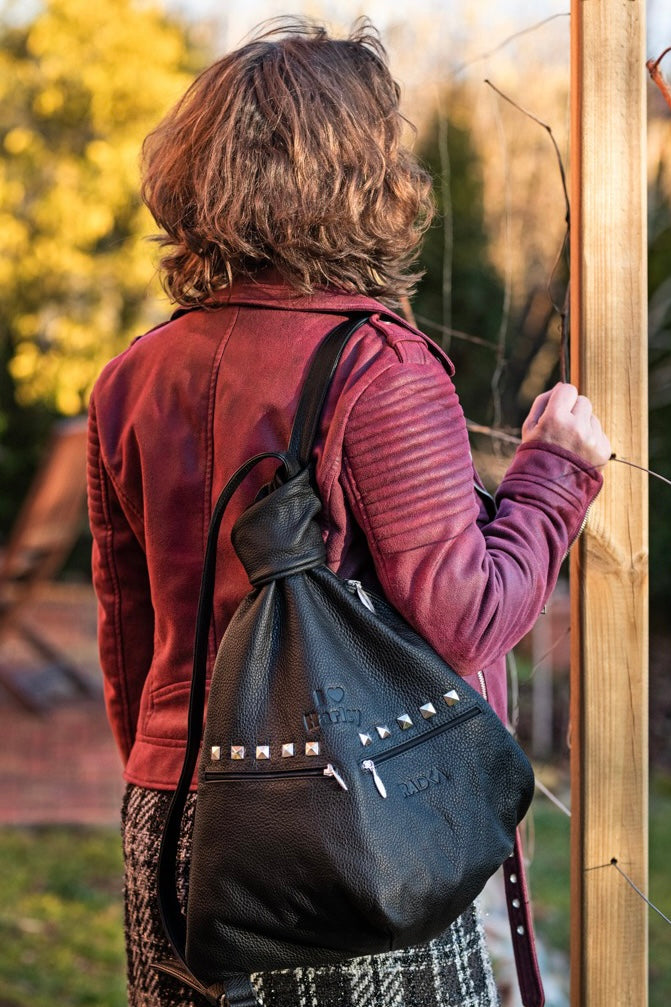 Biker Leather Backpack with Pyramid Studs – Bold Style for the Rock Enthusiast - Radka Sillerova Atelier