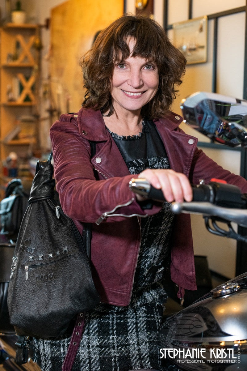 Biker Leather Backpack with Pyramid Studs – Bold Style for the Rock Enthusiast - Radka Sillerova Atelier